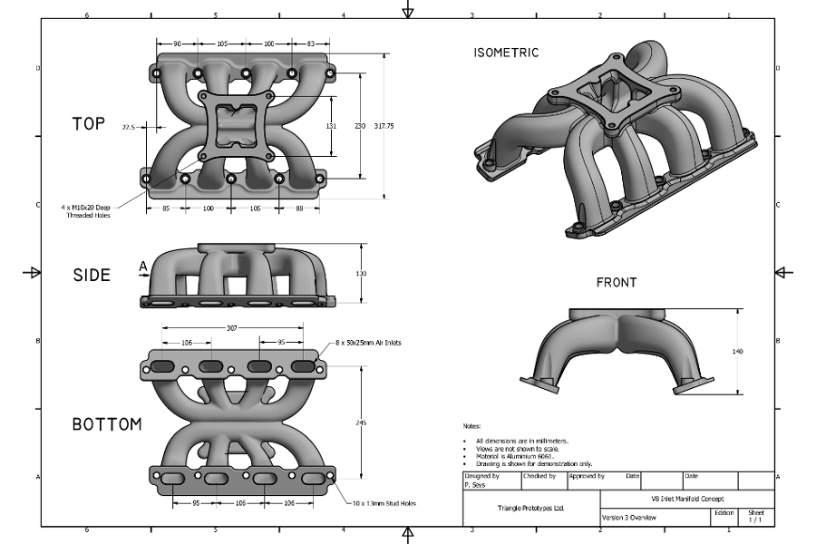 Lightweight V8 Supercharger Manifold Concept OVERVIEW DRAWING